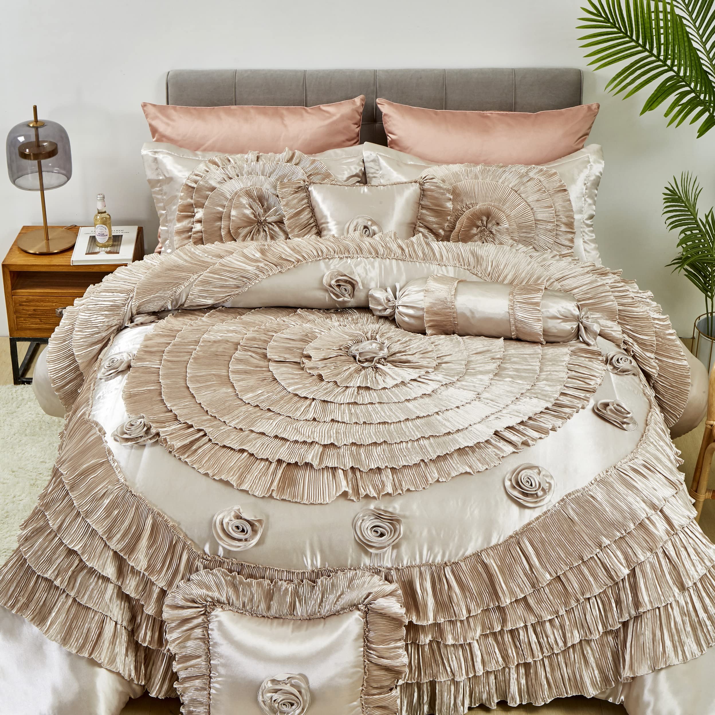 Version 1.0.0 Juego de edredón victoriano Cinnamon Tache Home Fashion VEMA1612-CK tamaño California King beige volantes florales 6 pie