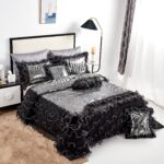 Juego edredón lentejuelas Tache Home Fashion VE1622-K negro plateado con volantes tamaño King 6 piezas