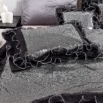 Juego edredón lentejuelas Tache Home Fashion VE1622-K negro plateado con volantes tamaño King 6 piezas