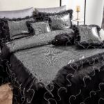 Juego edredón lentejuelas Tache Home Fashion VE1622-K negro plateado con volantes tamaño King 6 piezas