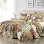 Juego de edredón Chezmio Collection Delaney-Quilt-Queen 100% algodón prelavado diseño floral patchwork 3 piezas tamaño Q