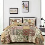 Juego de edredón Chezmio Collection Delaney-Quilt-Queen 100% algodón prelavado diseño floral patchwork 3 piezas tamaño Q