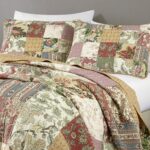 Juego de edredón Chezmio Collection Delaney-Quilt-Queen 100% algodón prelavado diseño floral patchwork 3 piezas tamaño Q