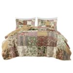 Juego de edredón Chezmio Collection Delaney-Quilt-Queen 100% algodón prelavado diseño floral patchwork 3 piezas tamaño Q