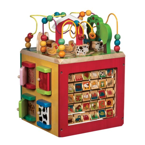 Battat Cubo de actividades con tema de granja - Juguetes educativos de madera para niños pequeños y niños - 1 año +