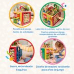 Battat Cubo de actividades con tema de granja - Juguetes educativos de madera para niños pequeños y niños - 1 año +