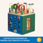 Battat Cubo de actividades con tema de granja - Juguetes educativos de madera para niños pequeños y niños - 1 año +