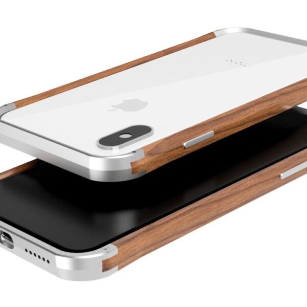 VESEL Carcasa de madera y aluminio para iPhone X/XS - Frozen Silver/Walnut