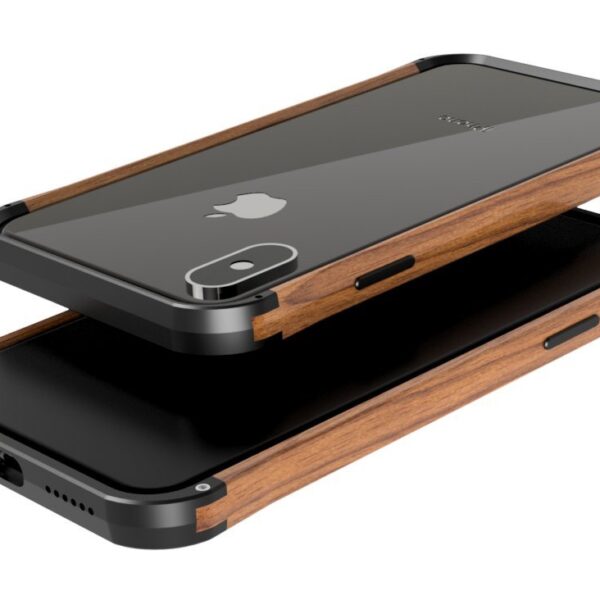 VESEL Funda para teléfono celular para iPhone X; iPhone 10; iPhone Xs; iPhone 10s - Negro intenso/madera de nogal