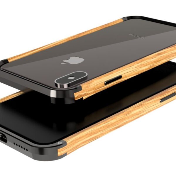 VESEL Carcasa de madera y aluminio para iPhone X/XS - Espejo negro/roble