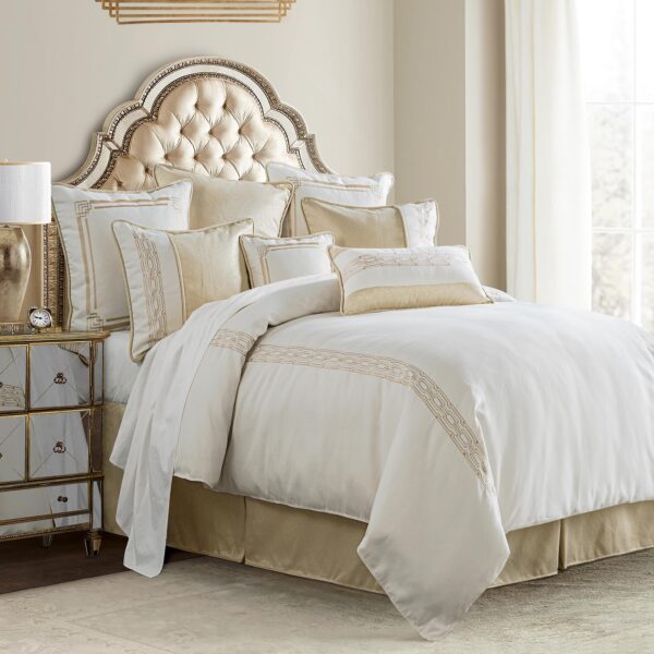 Juego de edredón HiEnd Accents Hollywood FB1774-SQ-OC chevron blanco crema 4 piezas Queen
