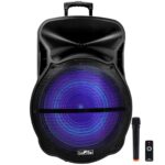 beFree Sound Altavoz portátil recargable Bluetooth de 18 pulgadas para fiestas con luces LED reactivas de sonido, USB/SD