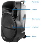 beFree Sound Altavoz portátil recargable Bluetooth de 18 pulgadas para fiestas con luces LED reactivas de sonido, USB/SD