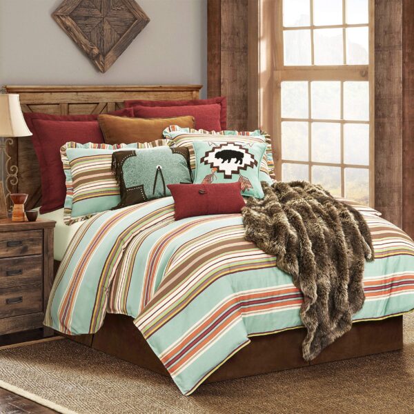 Juego de edredón Paseo Road Serape HiEnd Accents WS1753-TW-OC tamaño individual estilo suroeste a rayas marrón turquesa