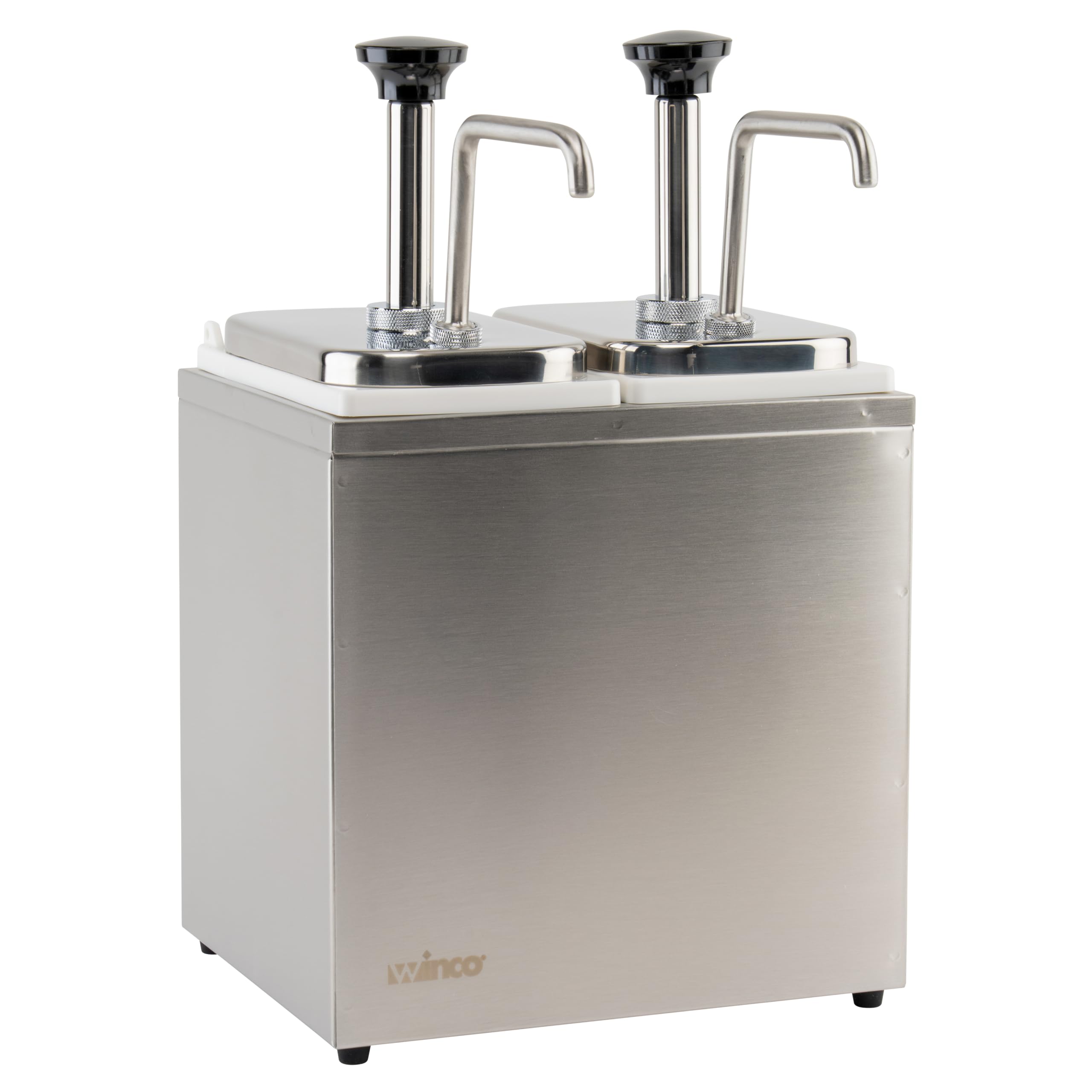 Version 1.0.0 Bomba dispensadora de condimentos doble cámara Winco PKTS-2D 7 cuartos de galón para restaurante
