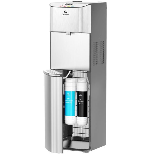 Dispensador de agua eléctrico sin garrafón Avalon A13 tres temperaturas reloj digital autolimpieza acero inoxidable