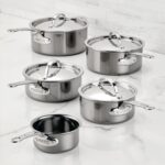 Cacerola con tapa Hestan Culinary NanoBond 60021 de titanio molecular y acero inoxidable de 1.5 cuartos compatible con i