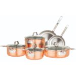 Batería de cocina Viking Culinary 40581 9990C juego de ollas y sartenes de cobre martillado de 3 capas 10 piezas con tap
