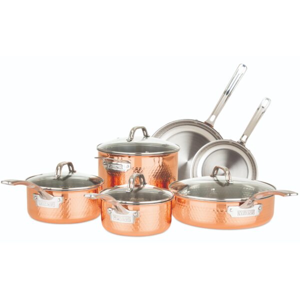 Batería de cocina Viking Culinary 40581 9990C juego de ollas y sartenes de cobre martillado de 3 capas 10 piezas con tap