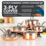 Batería de cocina Viking Culinary 40581 9990C juego de ollas y sartenes de cobre martillado de 3 capas 10 piezas con tap