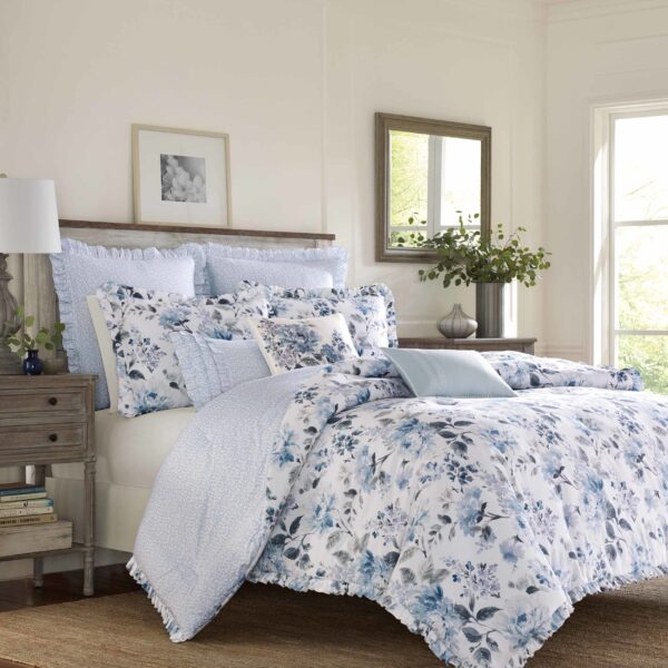 Juego de Edredón Reversible Laura Ashley Revman Industries USHSA51088044 algodón azul Chloe King con fundas de almohada