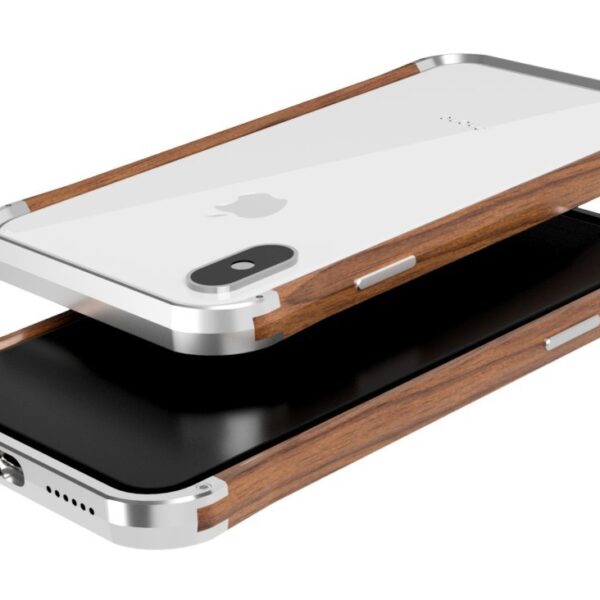 VESEL Funda de teléfono celular para iPhone Xs Max - Elegante plata y madera de nogal
