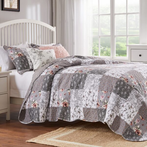 Juego de edredon Greenland Home Fashions Giulia GL-1812AMSK 3 piezas King Cal King algodon gris