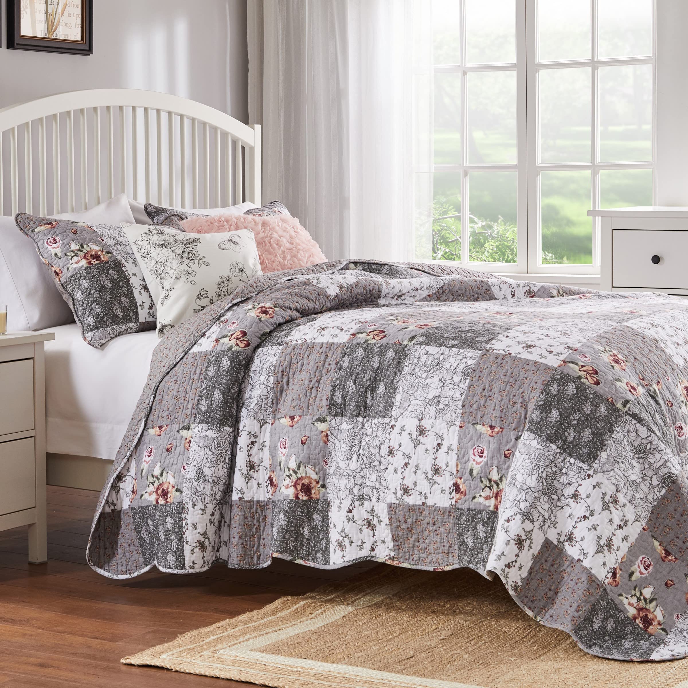 Version 1.0.0 Juego de edredon Greenland Home Fashions Giulia GL-1812AMSK 3 piezas King Cal King algodon gris