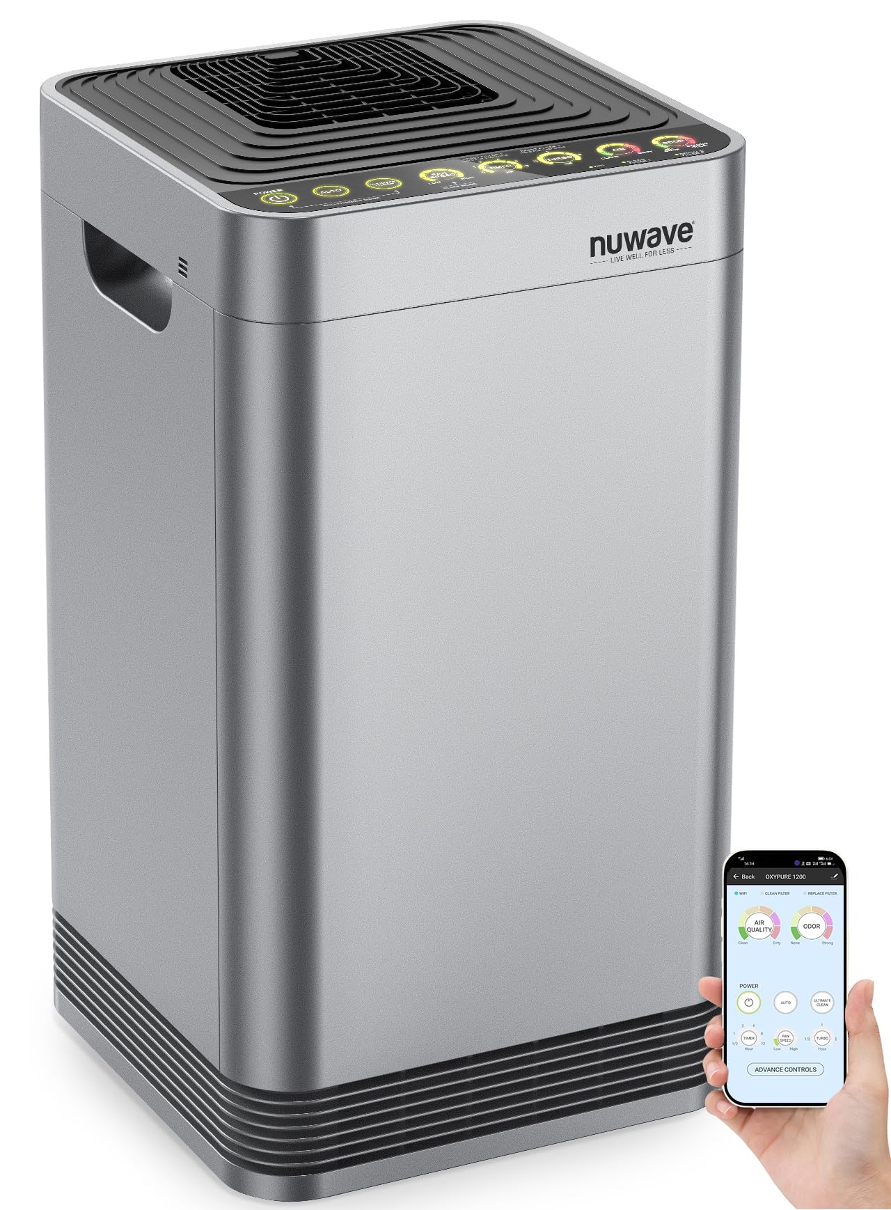 Version 1.0.0 Purificador de aire inteligente Nuwave OxyPure 47005 5 etapas de filtración cobertura 2671 pies cuadrados sensores calid