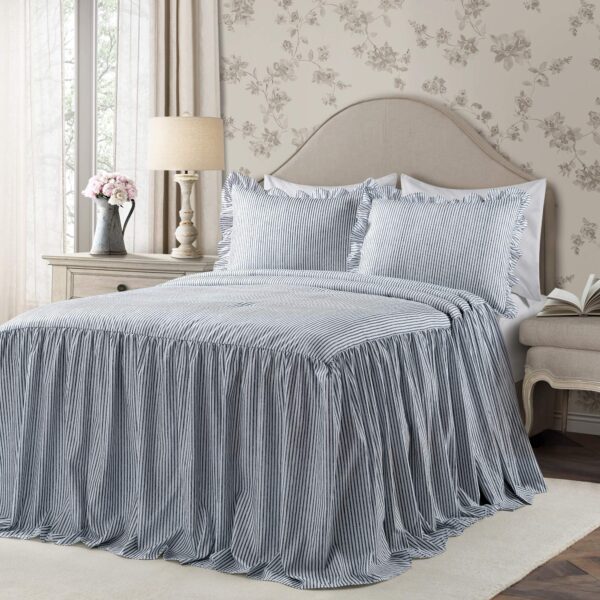 Juego de cama a rayas Lush Decor Triangle Home Fashions 16T003743 3 piezas tamaño King azul marino diseño rustico