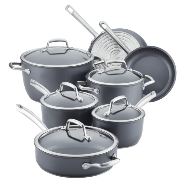 Batería de cocina Anolon Accolade 81133 juego de ollas y sartenes antiadherentes anodizado forjado para inducción 12 pie