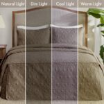Cubrecama ajustable Quebec Madison Park E&E Co MP13-6479 damasco acolchado tamaño King 79x81 mas 24 profundidad caqui pa