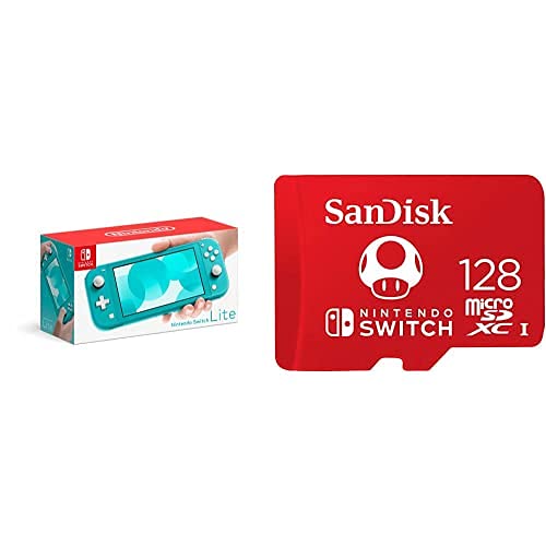 Consola Portátil Nintendo Switch Lite Turquesa con Tarjeta de Memoria MicroSD SanDisk 128GB UHS I