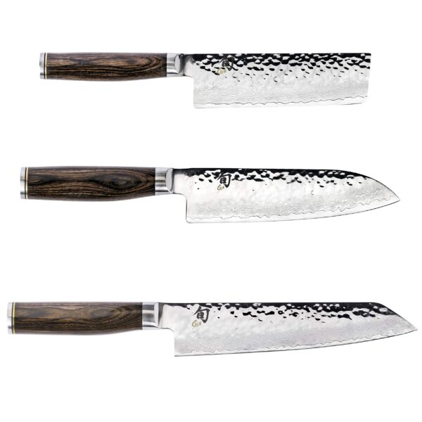 Shun Premier - Juego de cuchillos asiáticos planos de 3 piezas, incluye Kiritsuke de 8 pulgadas, Santoku de 7 pulgadas y