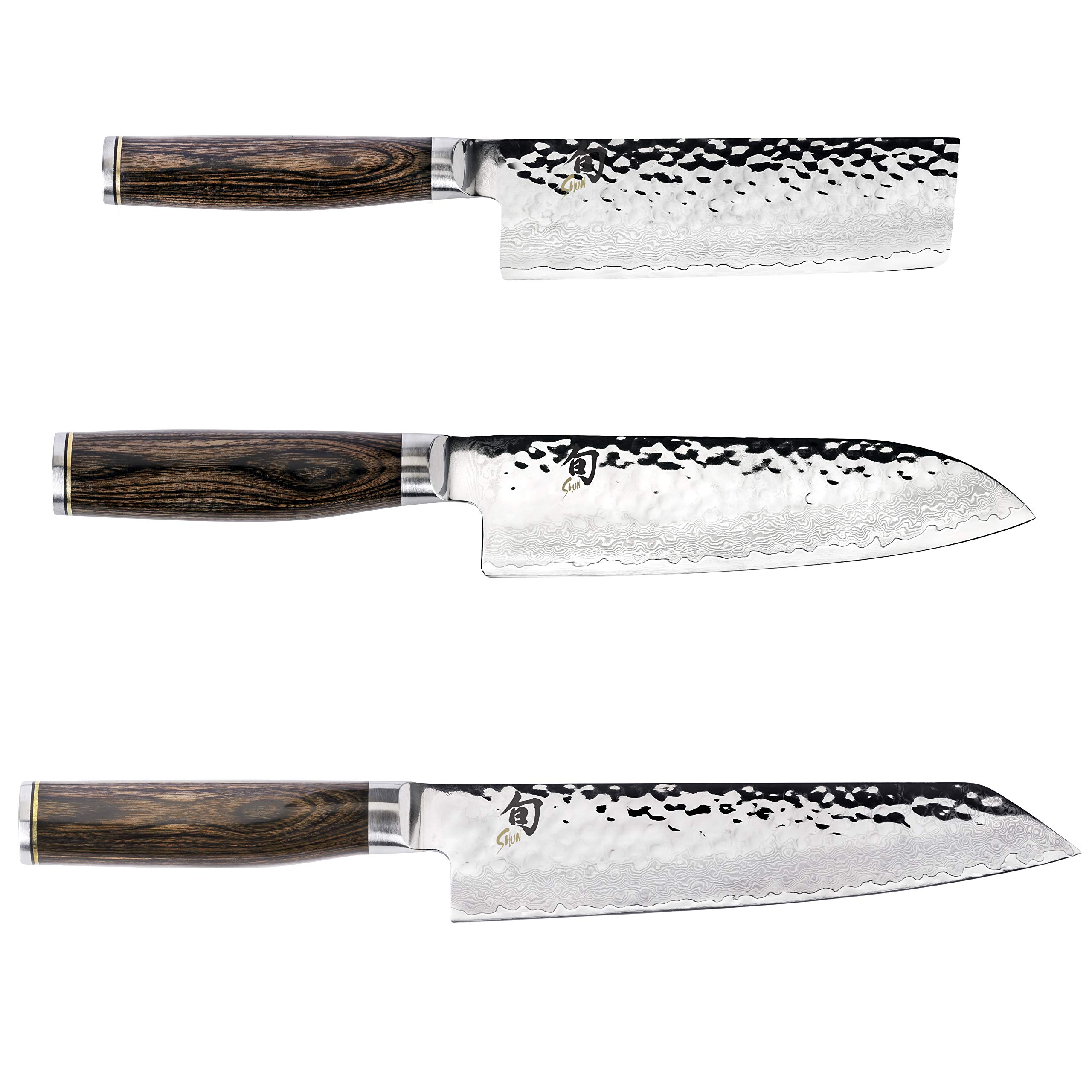 Version 1.0.0 Shun Premier - Juego de cuchillos asiáticos planos de 3 piezas, incluye Kiritsuke de 8 pulgadas, Santoku de 7 pulgadas y