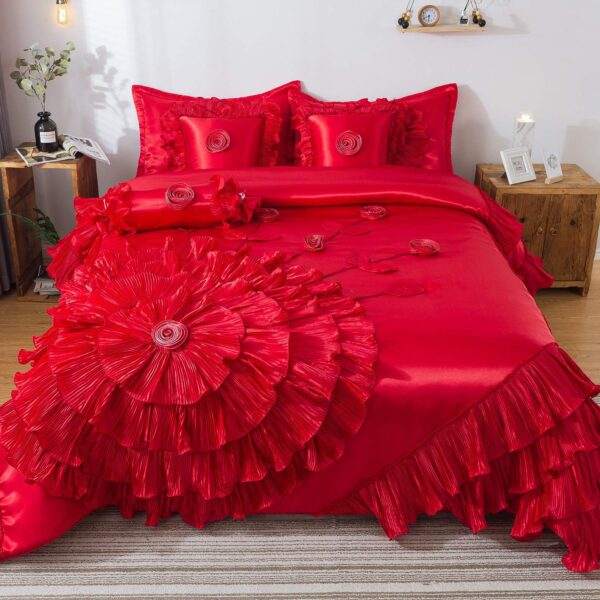 Edredón Queen Tache Home Fashion VEHY4174-Q victoriano romántico con volantes y rosas rojas 3 piezas