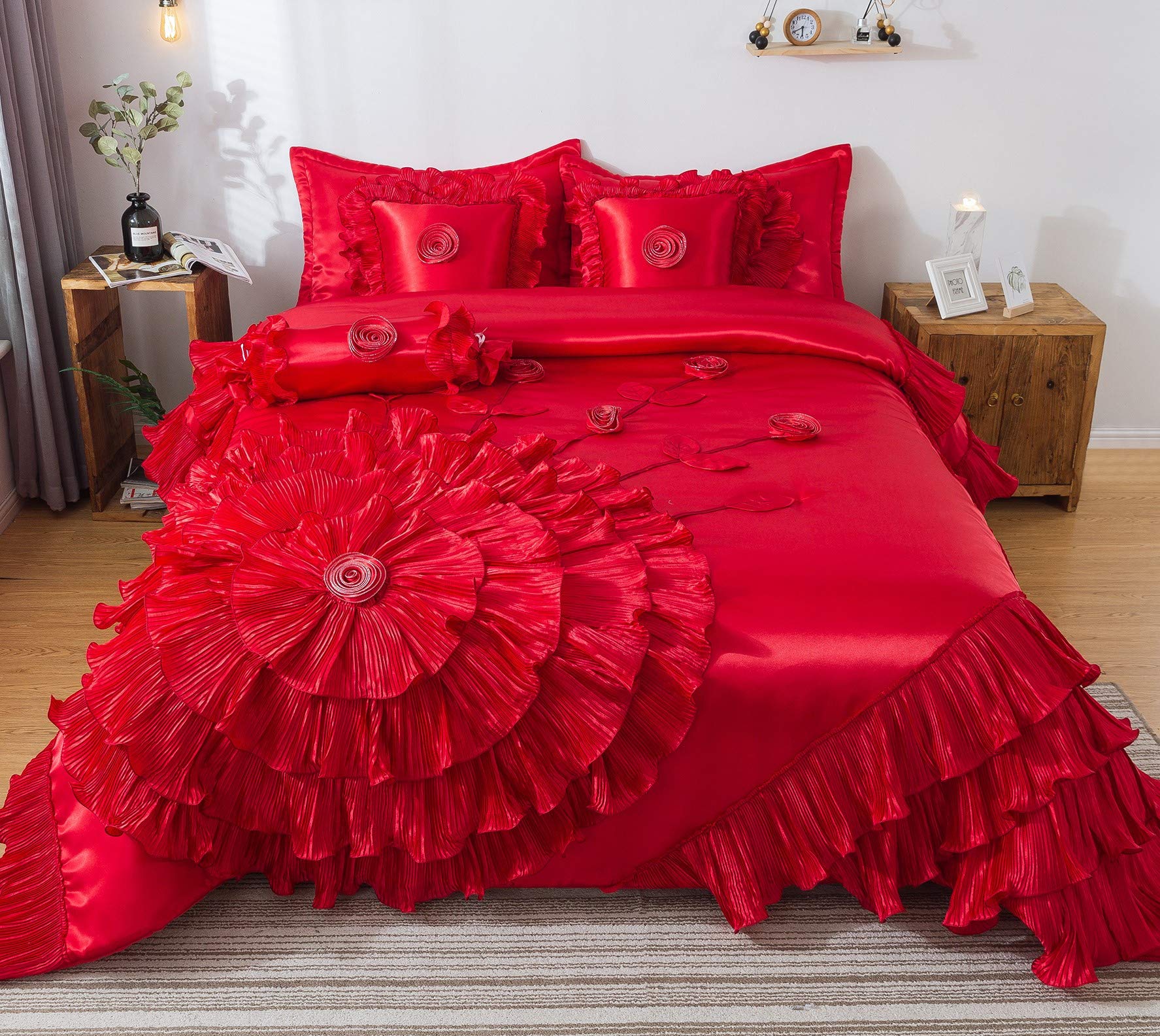 Version 1.0.0 Edredón Queen Tache Home Fashion VEHY4174-Q victoriano romántico con volantes y rosas rojas 3 piezas