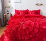 Edredón Queen Tache Home Fashion VEHY4174-Q victoriano romántico con volantes y rosas rojas 3 piezas