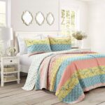 Juego de edredón reversible algodón Royal Empire Lush Decor Triangle Home Fashions 16T004631 3 piezas King azul coral es