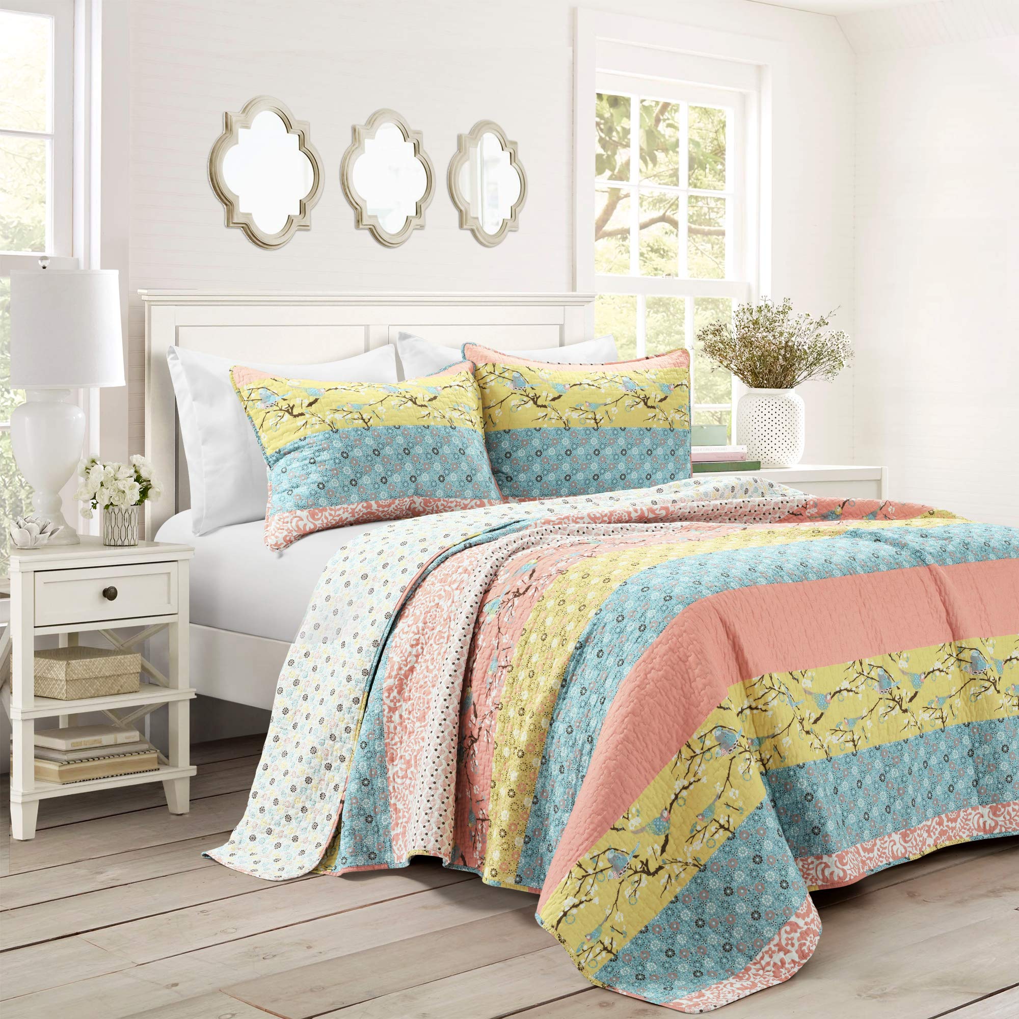 Version 1.0.0 Juego de edredón reversible algodón Royal Empire Lush Decor Triangle Home Fashions 16T004631 3 piezas King azul coral es