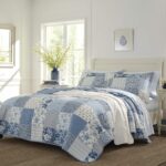 Juego de edredón Laura Ashley Revman Industries USHSA91126128 King algodón reversible estampado cachemira azul con funda