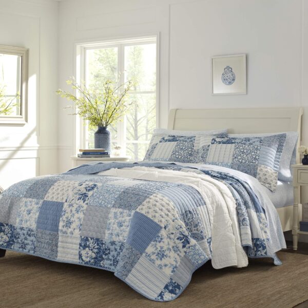 Juego de edredón Laura Ashley Revman Industries USHSA91126128 King algodón reversible estampado cachemira azul con funda