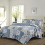Juego de edredón Laura Ashley Revman Industries USHSA91126128 King algodón reversible estampado cachemira azul con funda