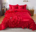 Juego de ropa de cama con edredón y volantes Tache Home Fashion VEHY4174-CK California King rojo