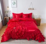 Juego de ropa de cama con edredón y volantes Tache Home Fashion VEHY4174-CK California King rojo