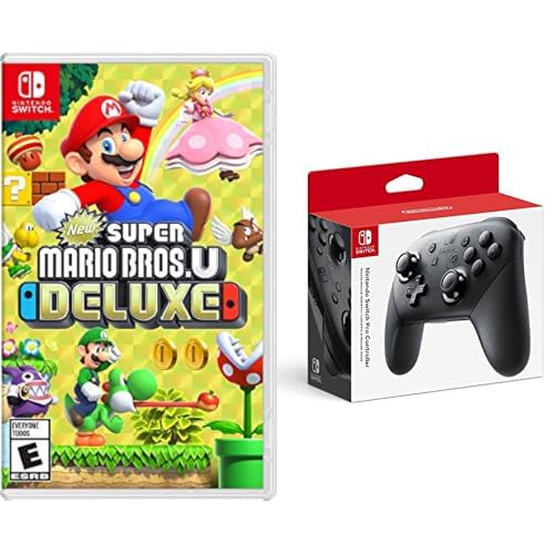 New Super Mario Bros. U Deluxe (US Version) + Nintendo Switch Pro Controller Bundle