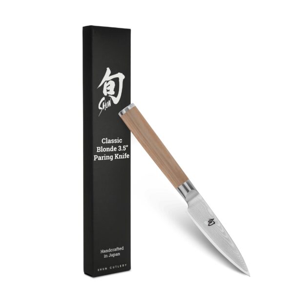 Cuchillo de pelar Shun Classic Blonde de 3.5 pulgadas, cuchillo japonés artesanal para verduras y frutas, núcleo VG-MAX
