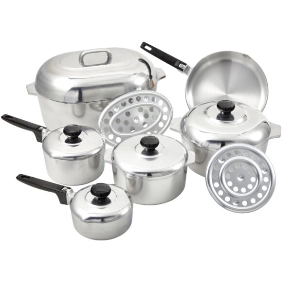 Batería de cocina IMUSA USA IMU-89305 Cajun de aluminio fundido 13 piezas color plateado