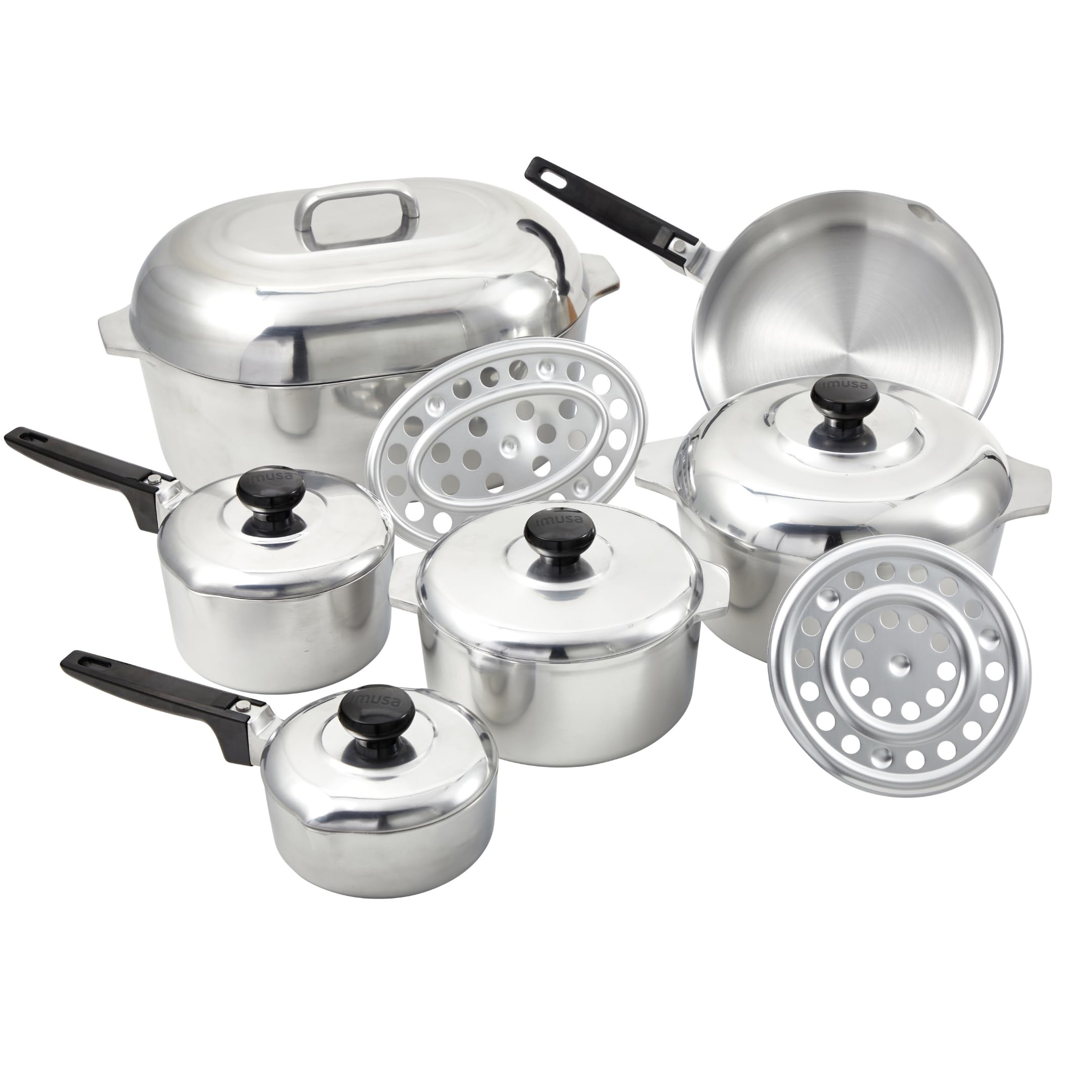 Version 1.0.0 Batería de cocina IMUSA USA IMU-89305 Cajun de aluminio fundido 13 piezas color plateado