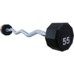 Fitness First Barra de rizo EZ con revestimiento de uretano fijo de 10 lados, 25-115 libras
